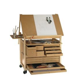 Cavalletto per acquerelli con cassetti in legno